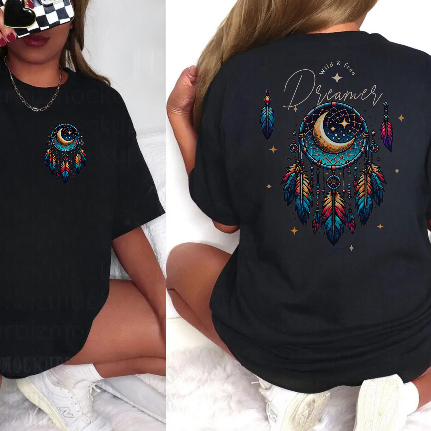 Wild & Free, Dreamer Dreamcatcher T-Shirt, Feathers Moon Child Shirt